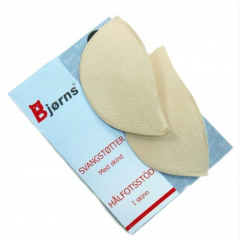 Arch support pad with leather and adhesive